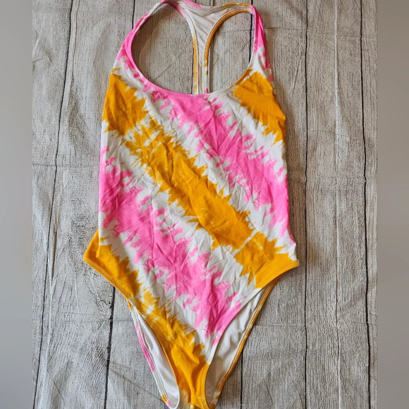 Aerie Pink Orange Tie Dye One Piece Swimsuit Pool Beach •Size Large• - Picture 4 of 7